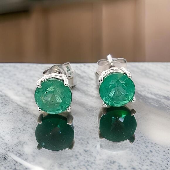 Natural Emerald Stud Earrings 14k White Gold 1.93 Carats Certified $1,995 121155 - Picture 6 of 12